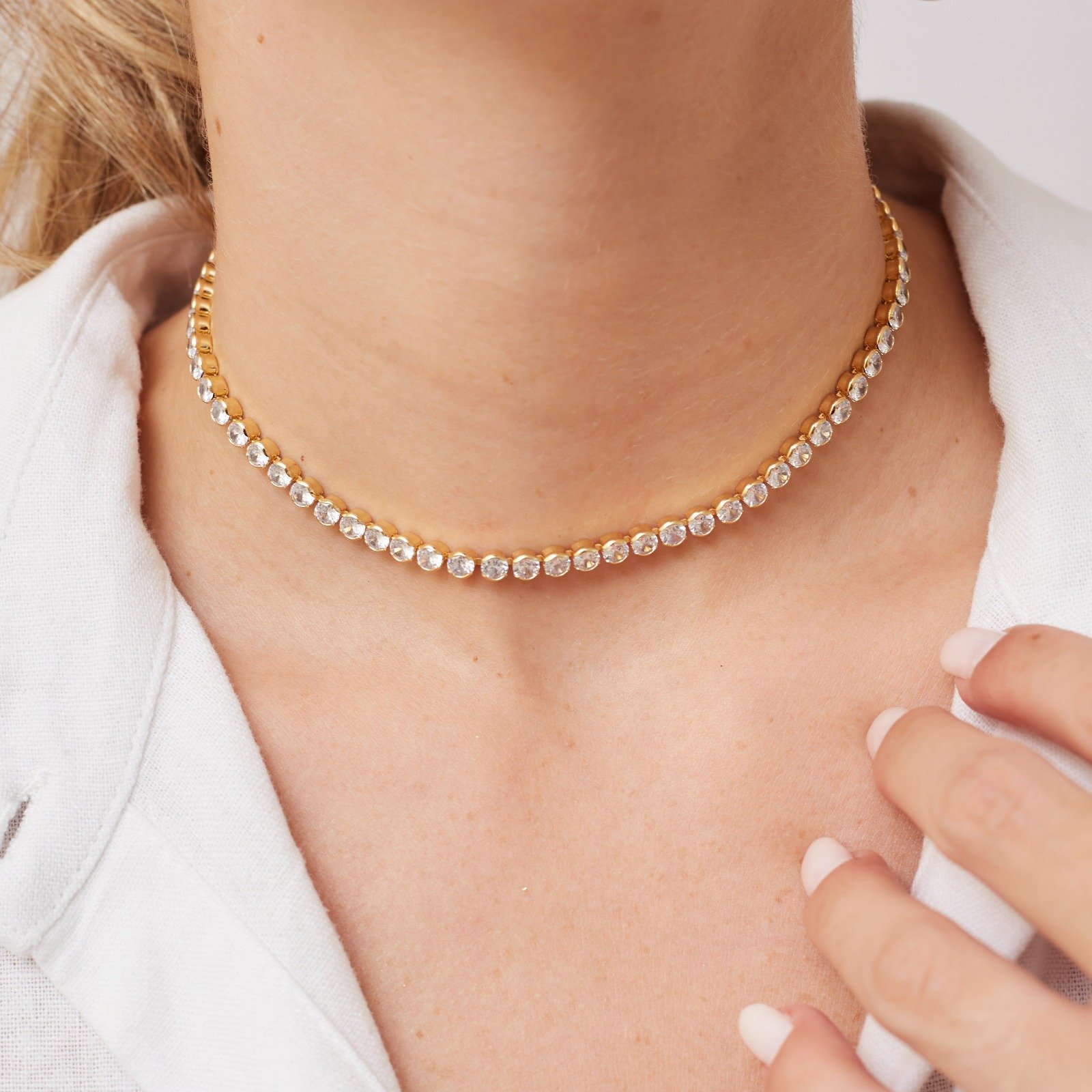 CHOKER NANCY RIVIERA PORTUGUESA G CRISTAL INCOLOR BANHO OURO