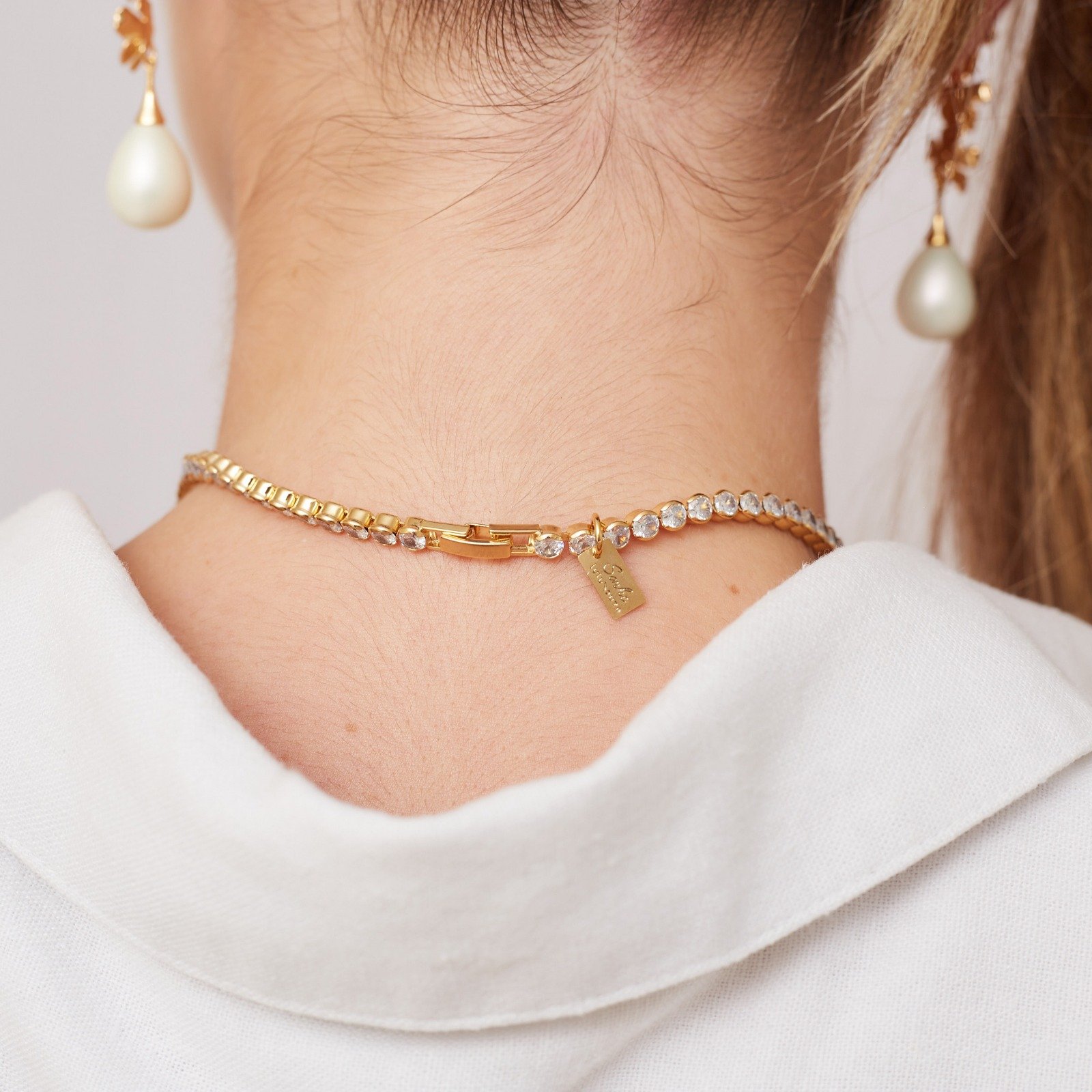 CHOKER NANCY RIVIERA PORTUGUESA G CRISTAL INCOLOR BANHO OURO