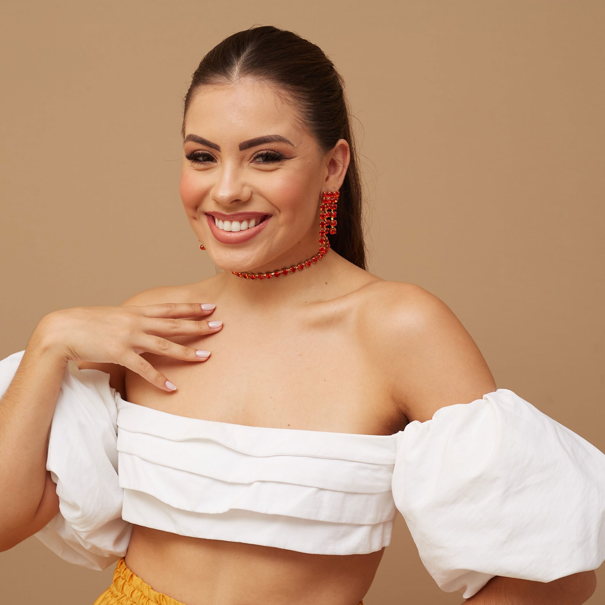 CHOKER RADIAR LARANJA BANHO OURO