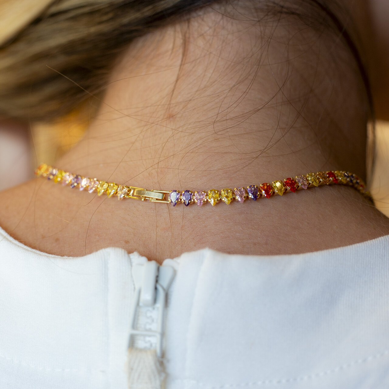 CHOKER RAIN ZIRCÔNIA GOTA COLORIDA BANHO OURO