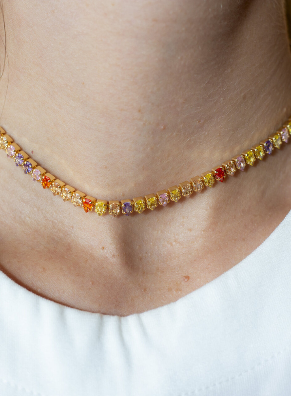 CHOKER RAIN ZIRCÔNIA GOTA COLORIDA BANHO OURO