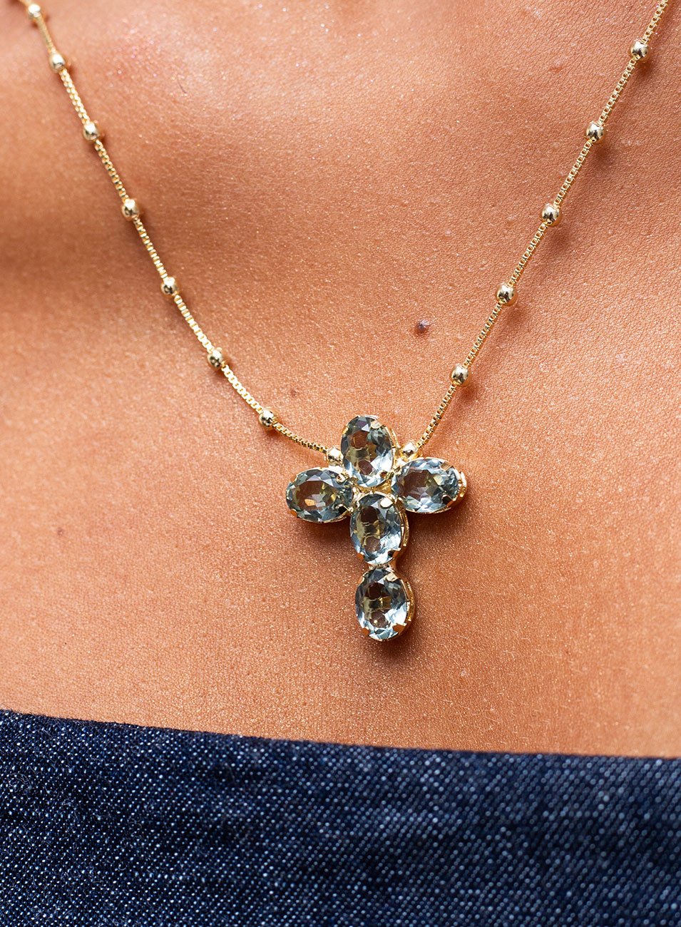 CHOKER REGULÁVEL CRUZ P ACQUA MARINE BANHO OURO