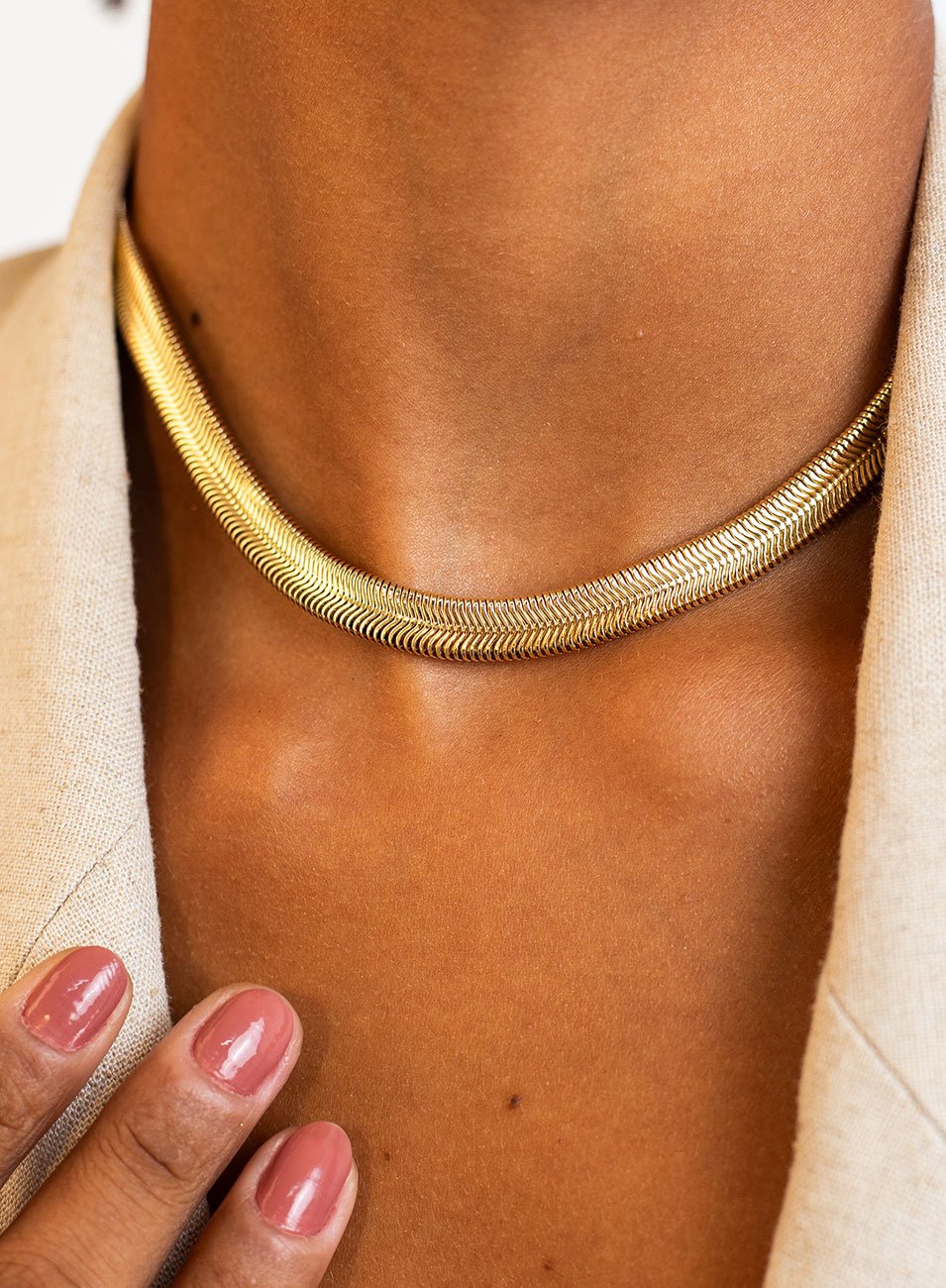 CHOKER SIMPLA RABO DE RATO 8MM BANHO DE OURO