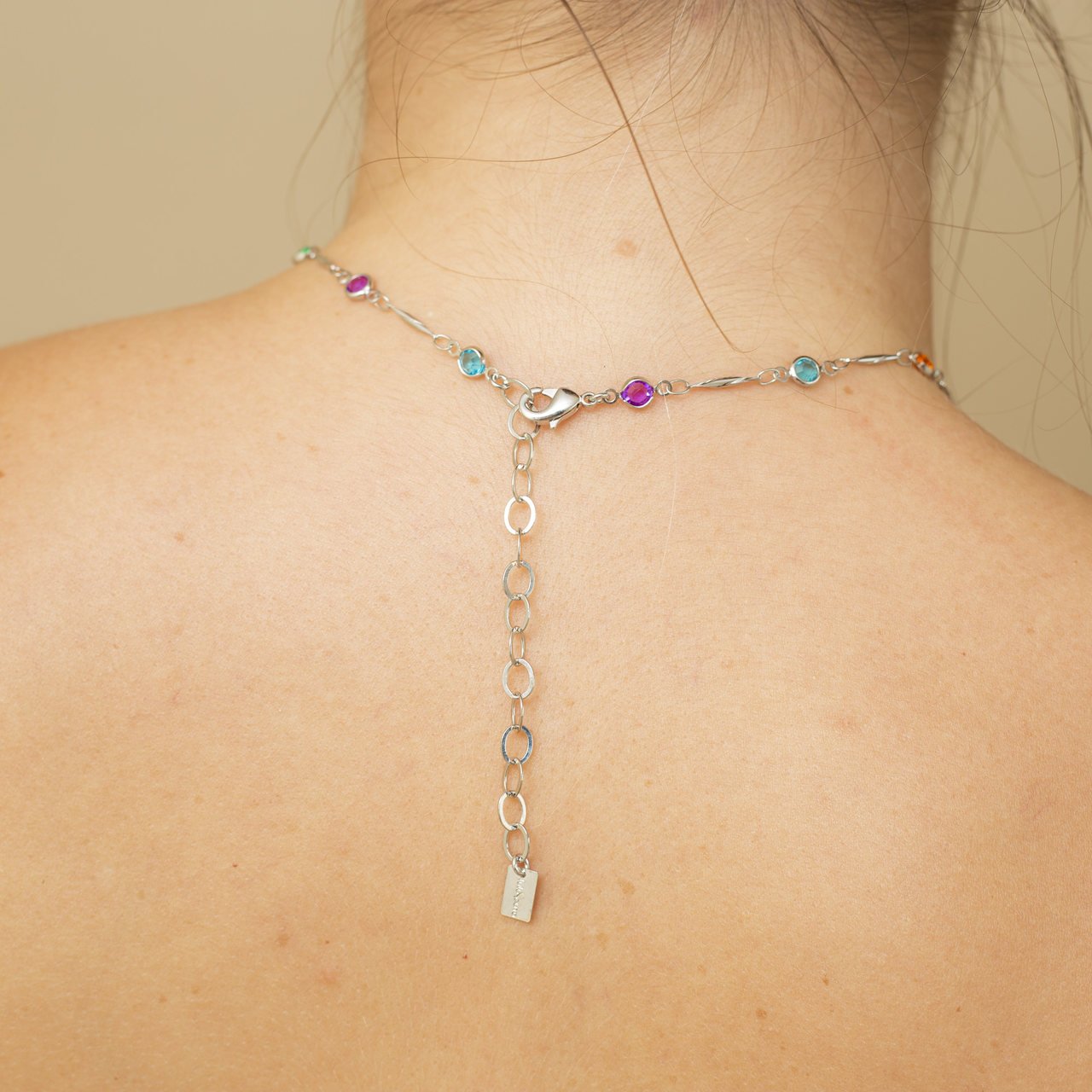 CHOKER TIFANY REDONDA COLORIDA BANHO RÓDIO BRANCO