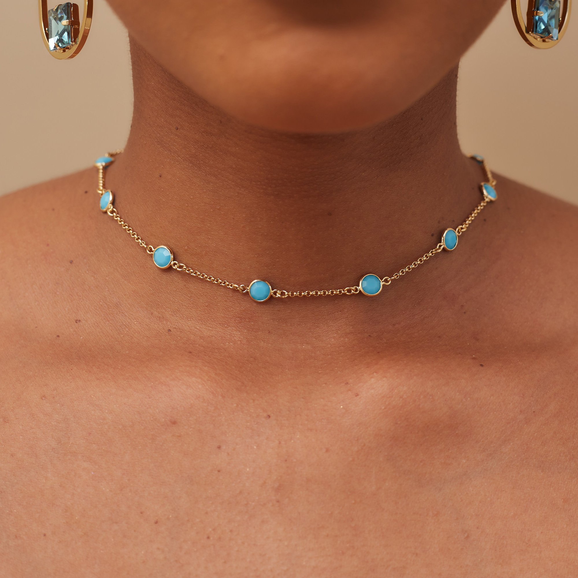 CHOKER TIFFANY TURQUESA BANHO OURO