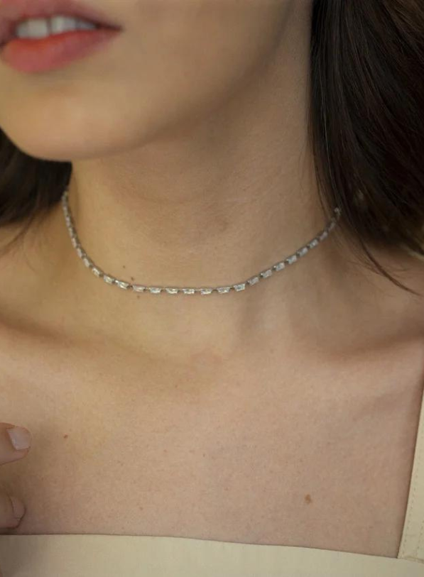 CHOKER ZAFIR ZIRCÔNIA BANHO RÓDIO BRANCO