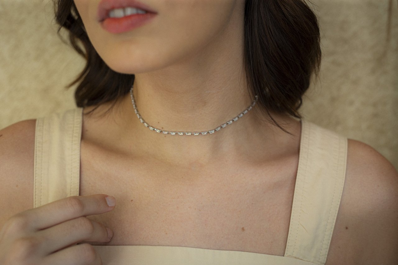 CHOKER ZAFIR ZIRCÔNIA BANHO RÓDIO BRANCO