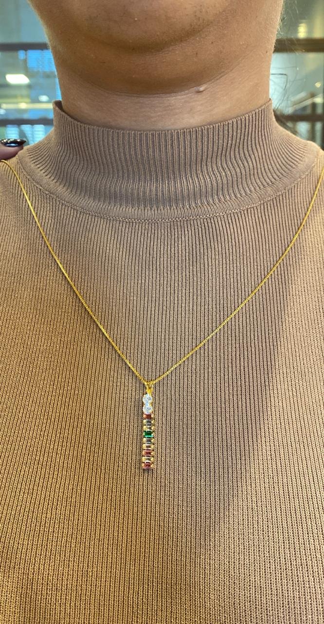 COLAR MARIA PINGENTE RIVIERA COLORIDA BANHO OURO