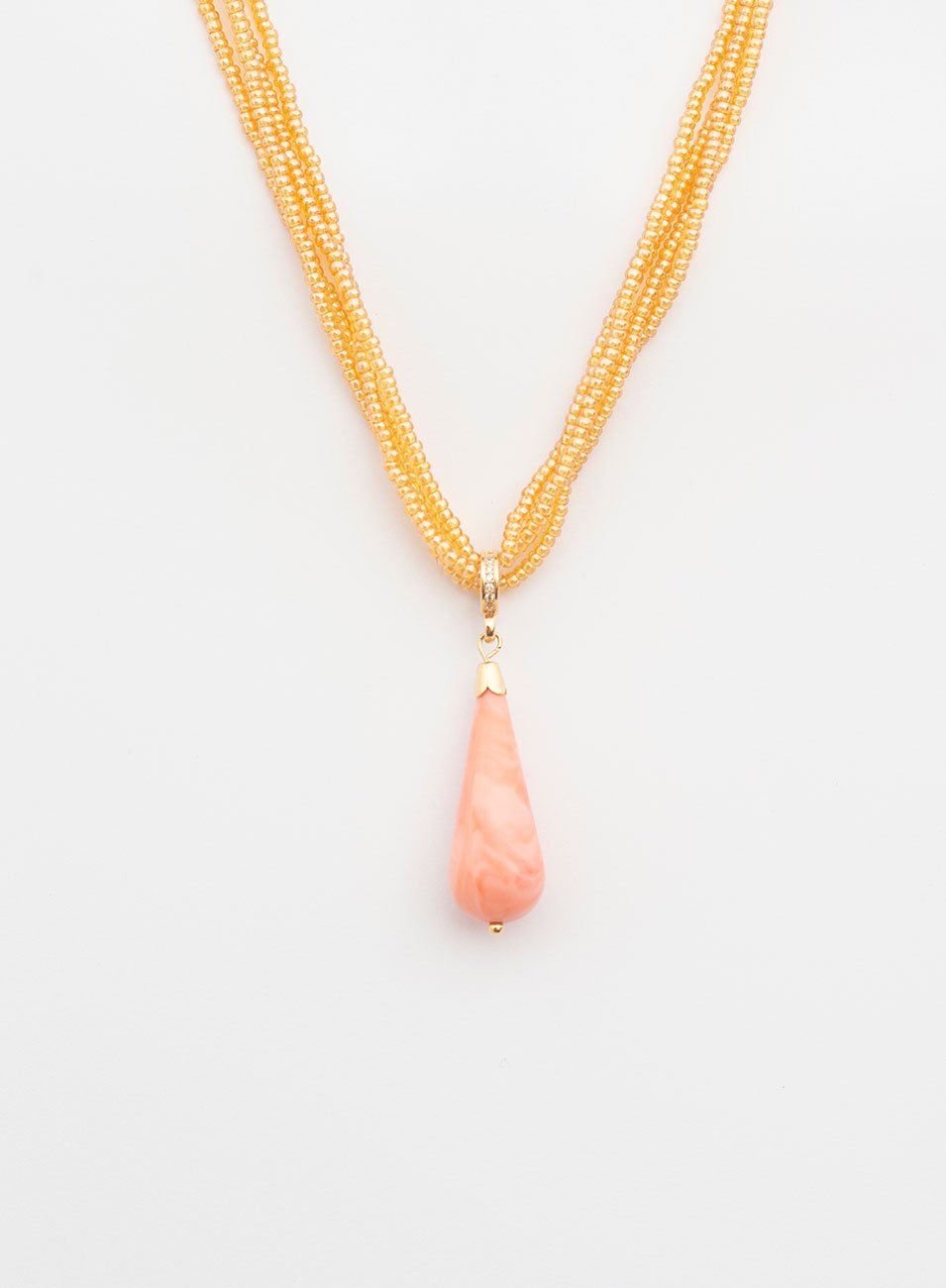 COLAR ANASTACIA RESINA CORAL MIX PEDRINHAS BANHO OURO