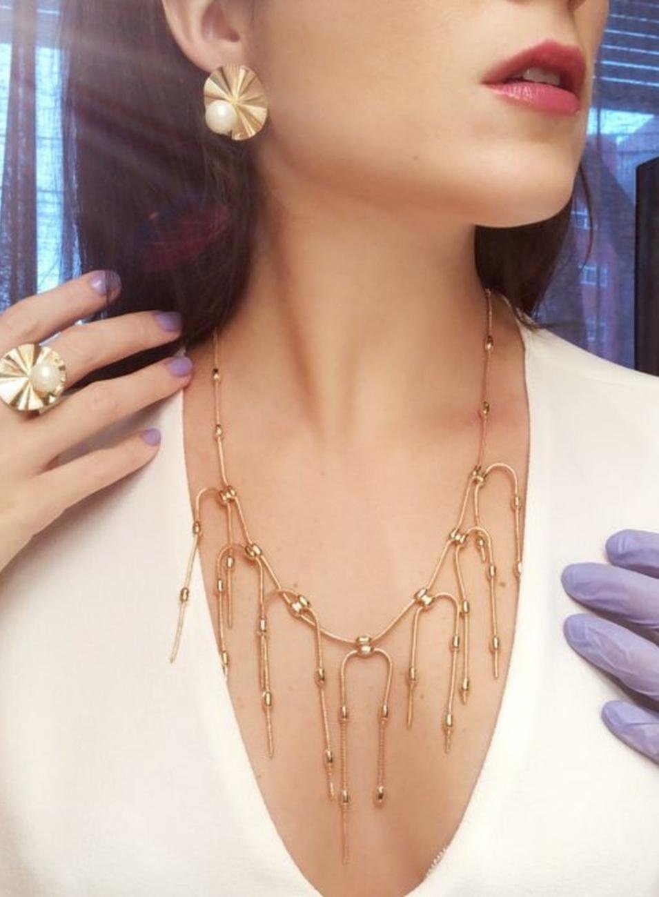 COLAR CLAR CORRENTE FRANJA TUBOS BANHO OURO