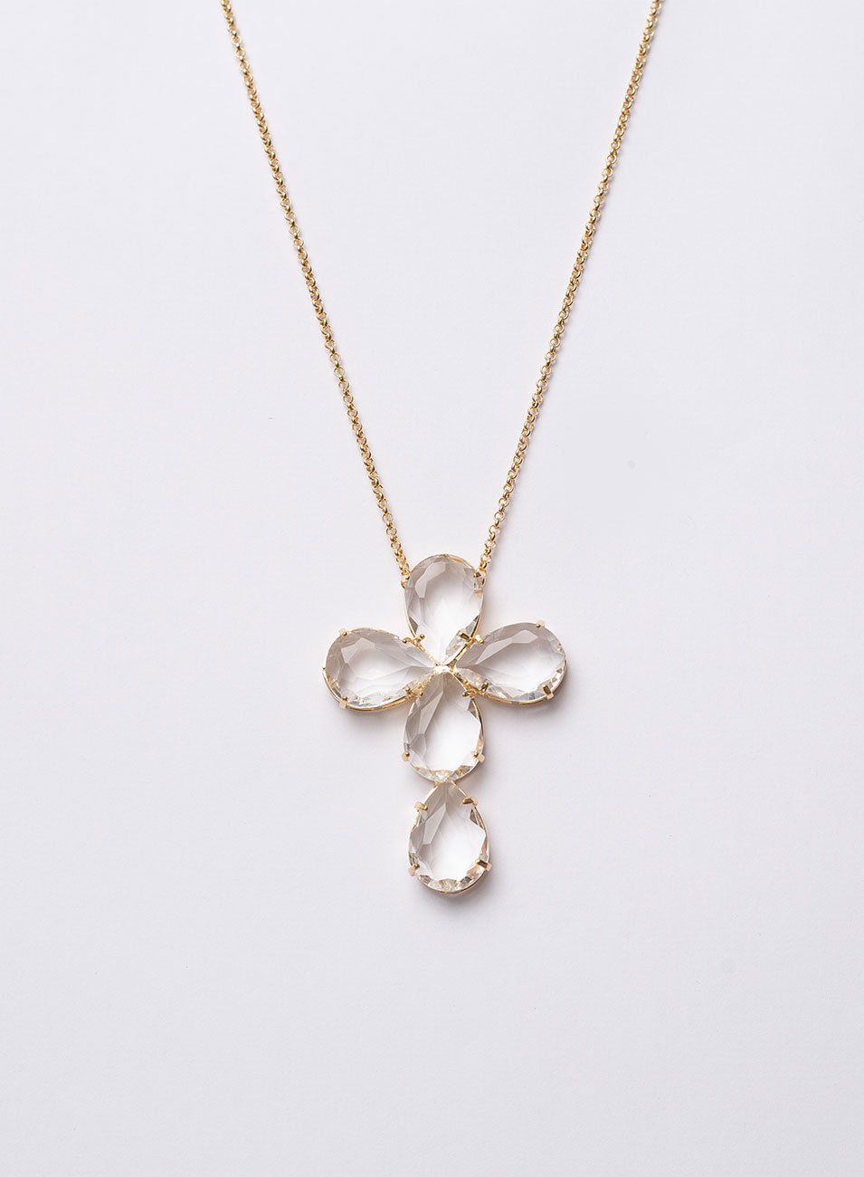 COLAR COM CRUZ CRISTAIS G INCOLOR BANHO OURO