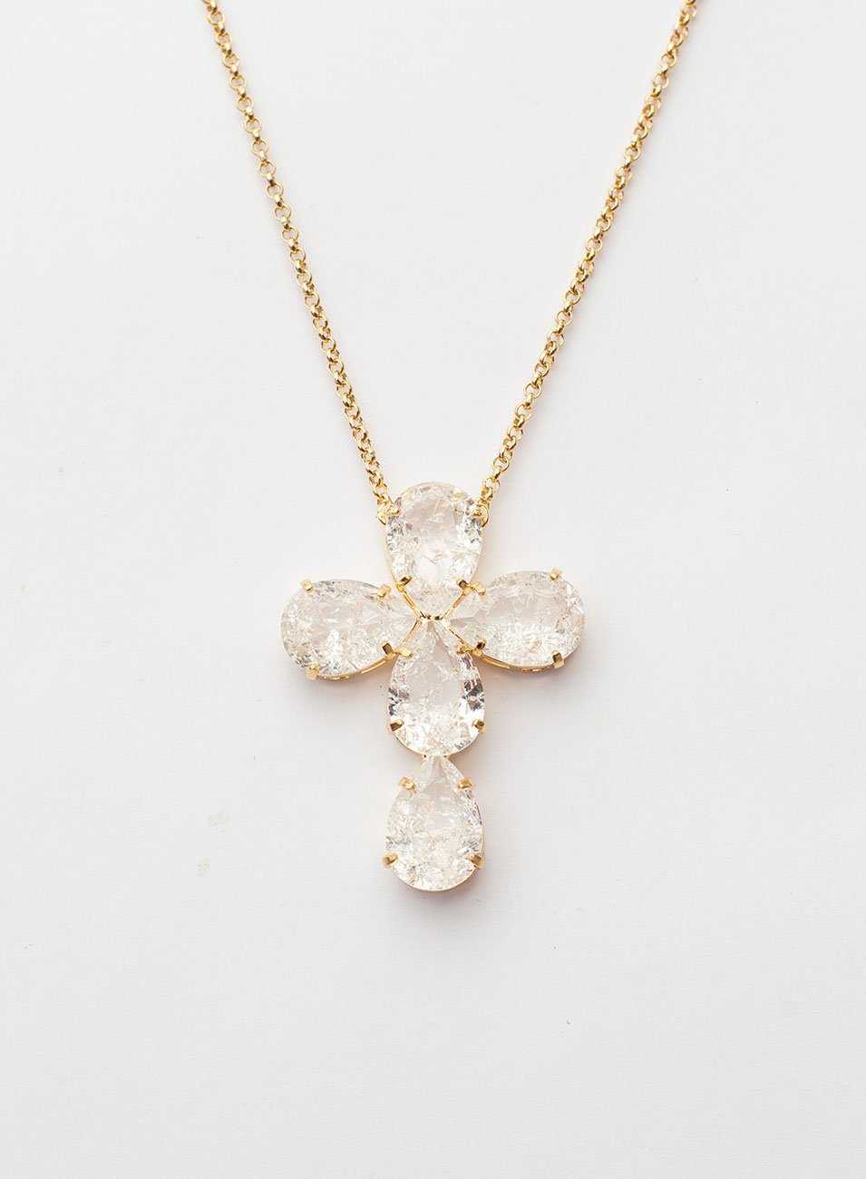 COLAR COM CRUZ DE CRISTAIS FUSION M BANHO OURO