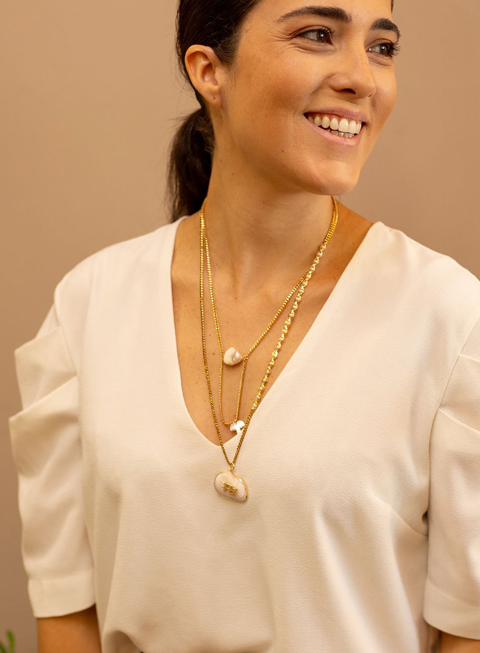 COLAR CONCHA FÉ DUPLO BANHO OURO E OURO VELHO