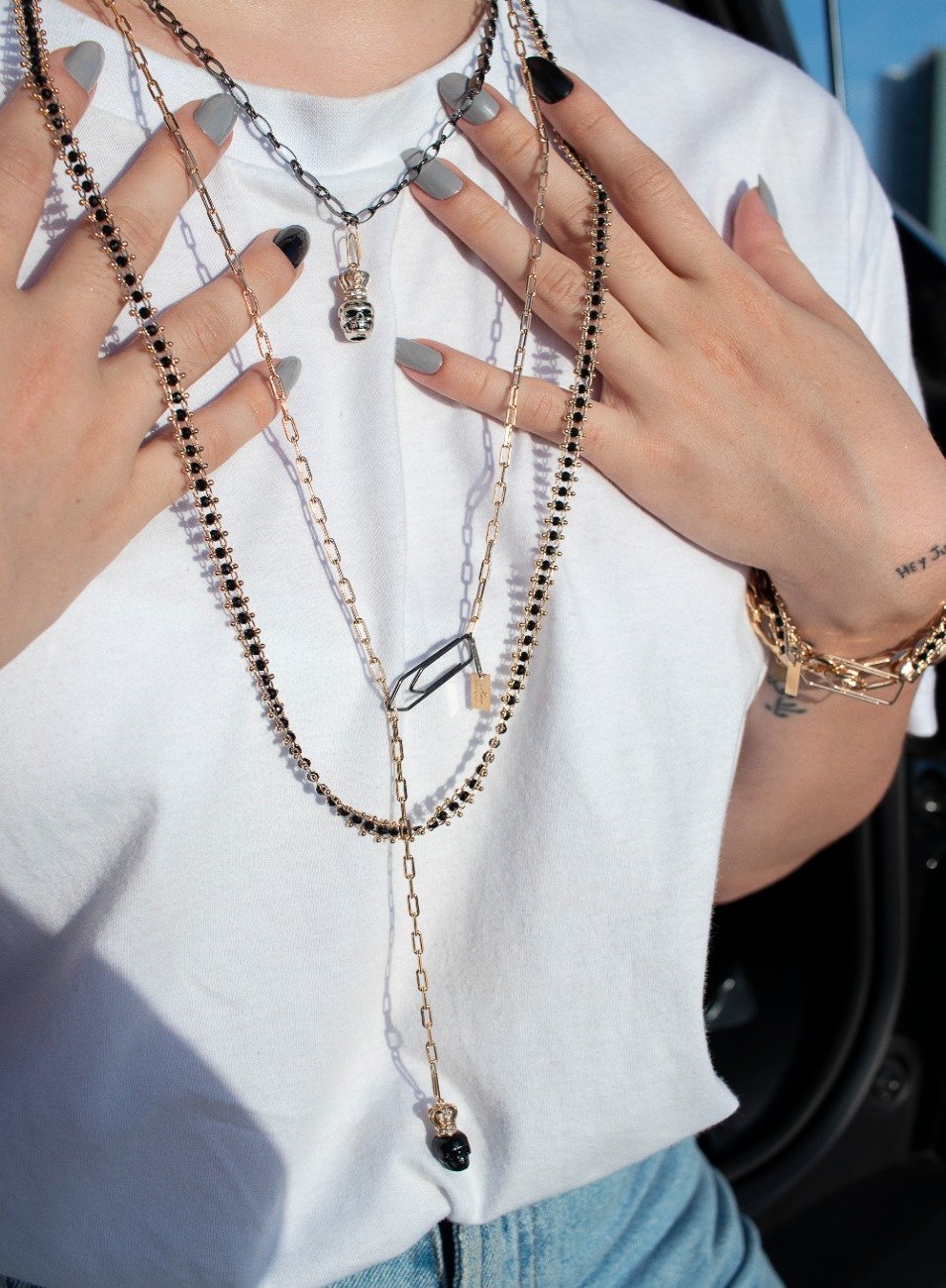 COLAR CORRENTE CADEADO GRAFITE COM CLIPS BANHO DE OURO