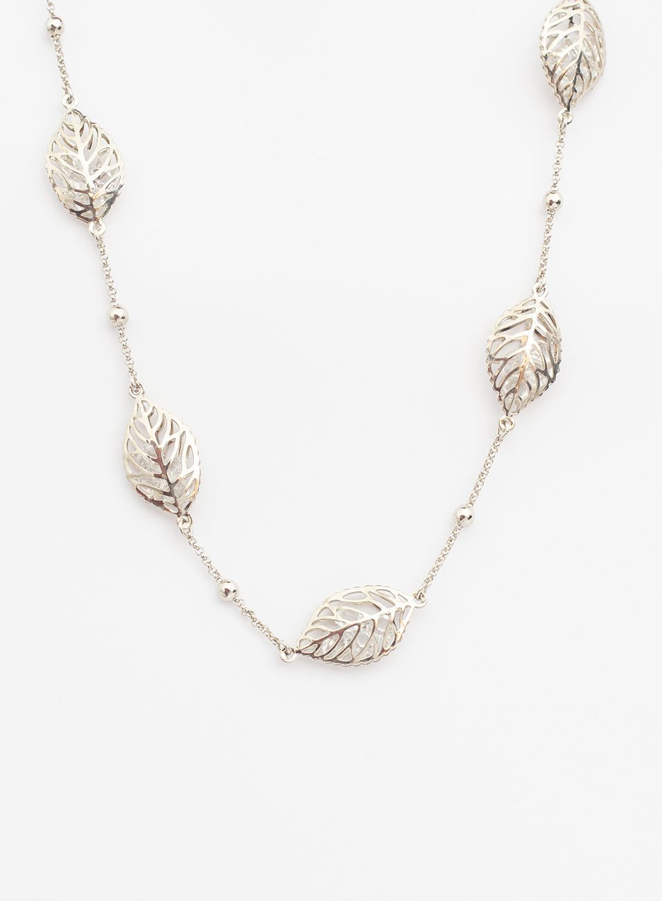 COLAR CURTO FOLHA CRISTAL BANHO RÓDIO BRANCO