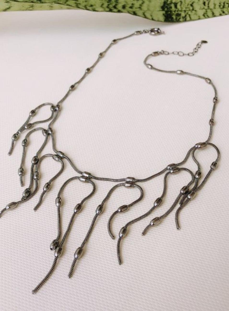 COLAR FRANJA CORRENTE TUBOS BANHO RÓDIO NEGRO