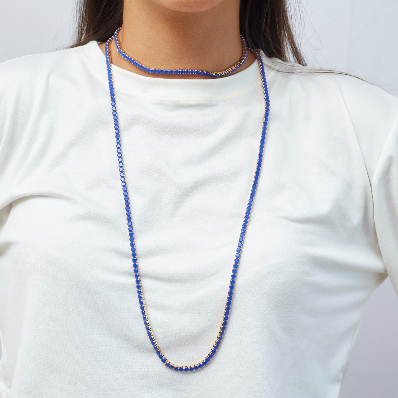 COLAR HELÔ RIVIERA AZUL LONGO BANHO OURO