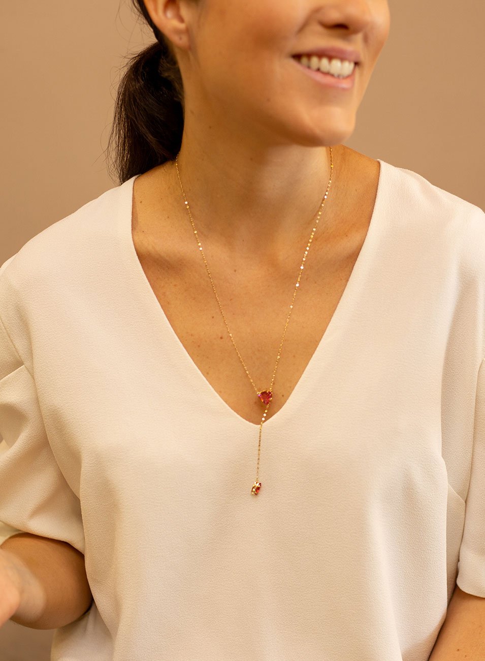 COLAR LIMIA SAFIRA ROSA BANHO OURO