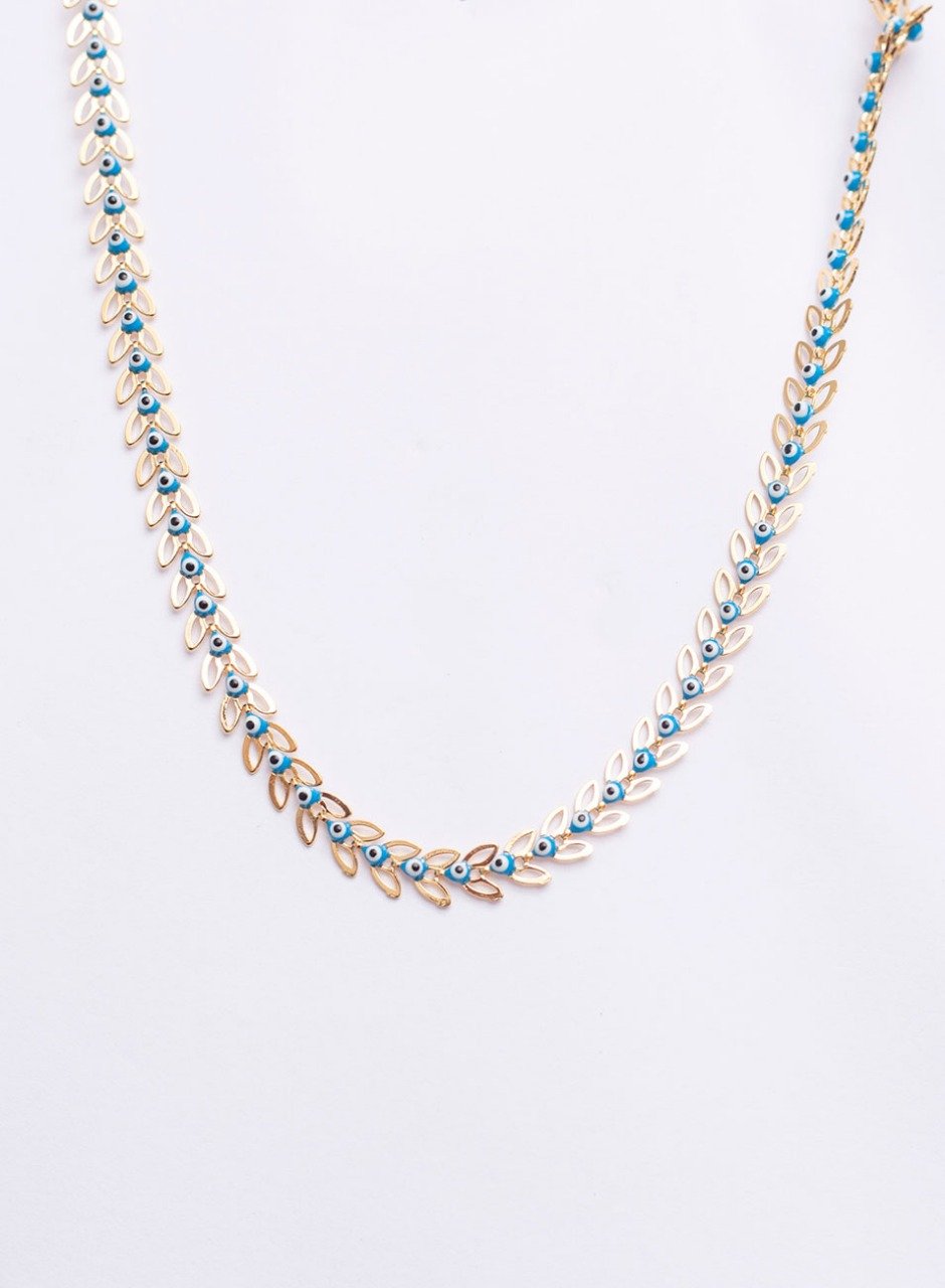 COLAR LIOS G OLHO GREGO ESMALTADO AZUL BANHO OURO