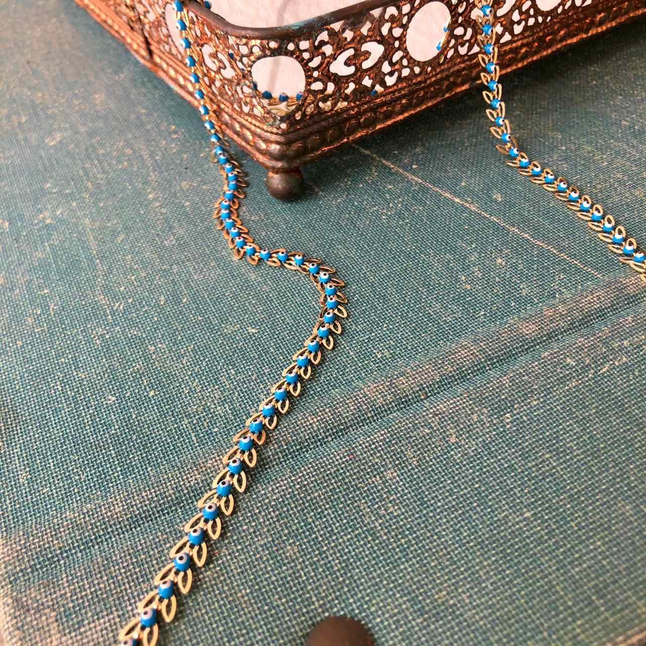 COLAR LIOS G OLHO GREGO ESMALTADO AZUL BANHO OURO