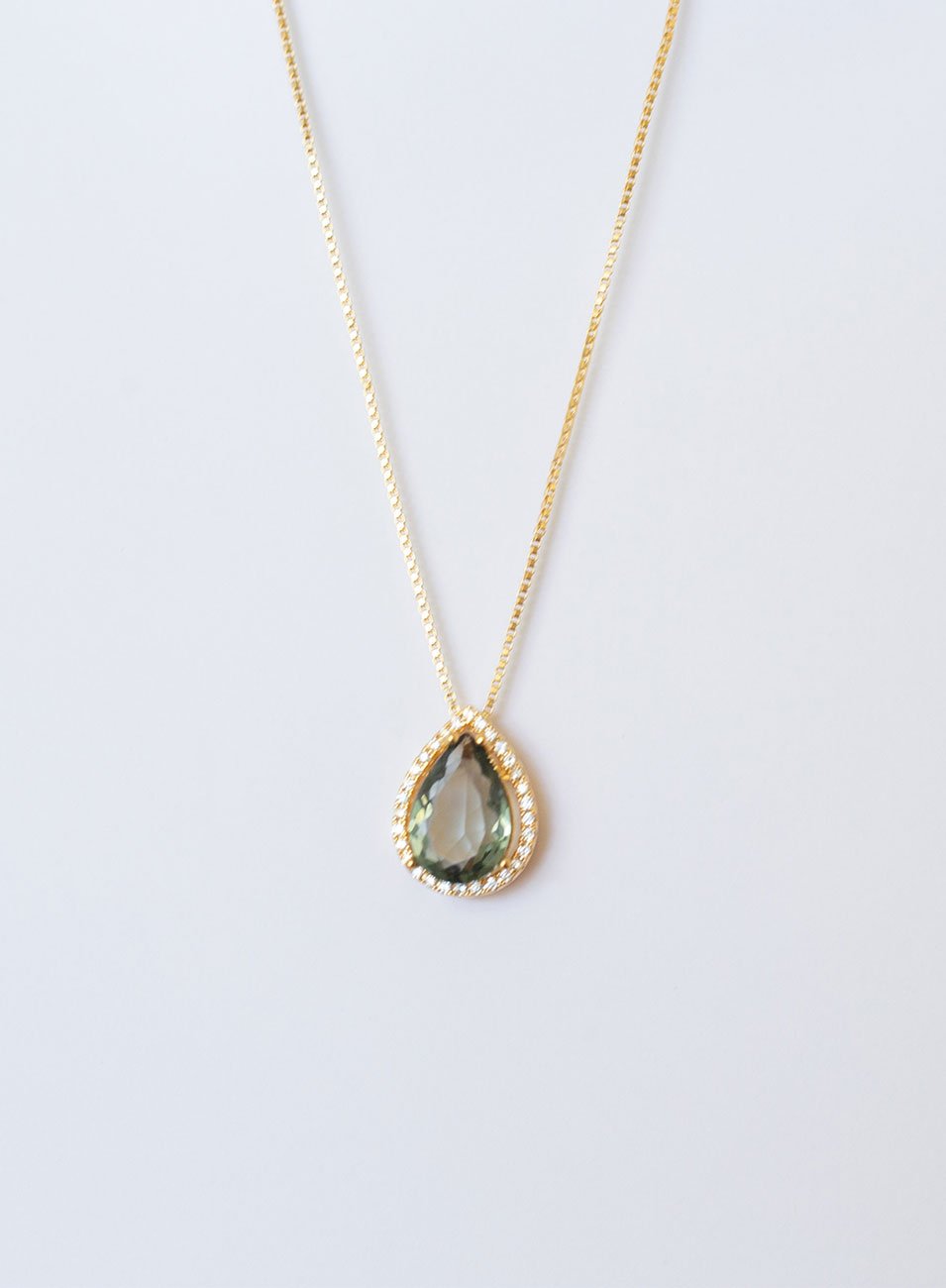 COLAR MABÊ CRISTAL GOTA VERDE AMETISTA ZIRCÔNIA INCOLOR BANHO OURO