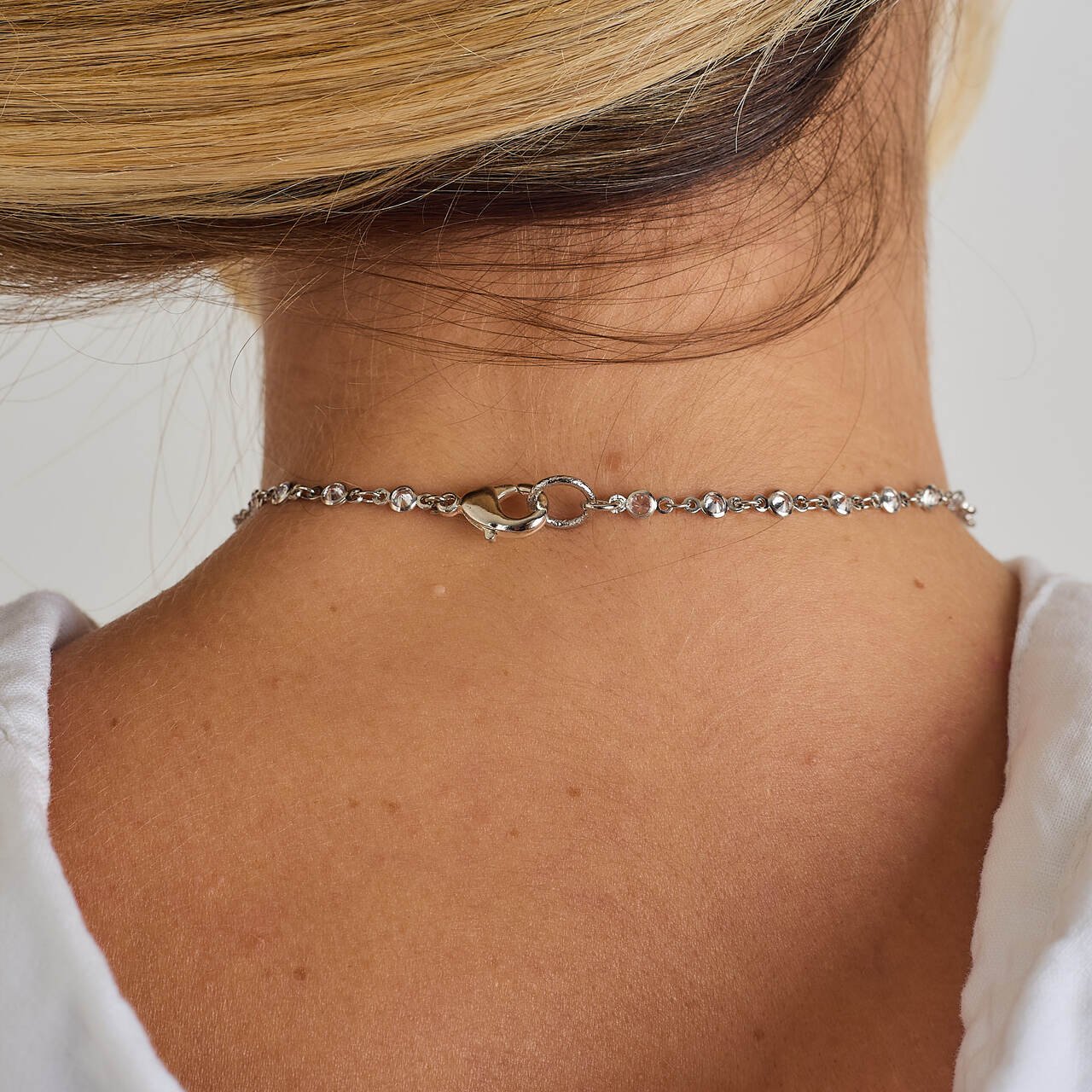 COLAR MARÍS CORRENTE CRISTAIS BANHO RÓDIO BRANCO