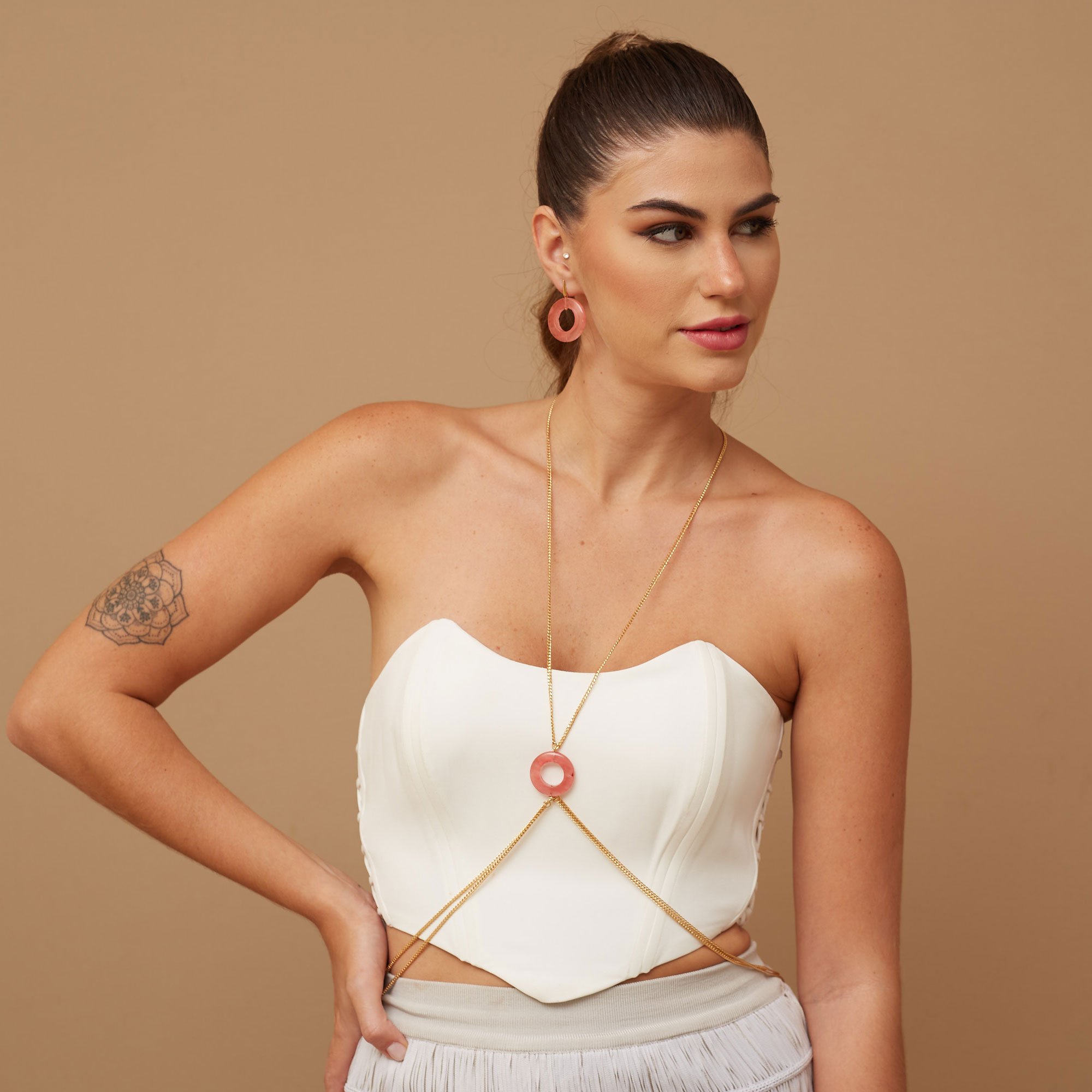 COLAR MAYA BODY CHAIN ROSA BANHO OURO