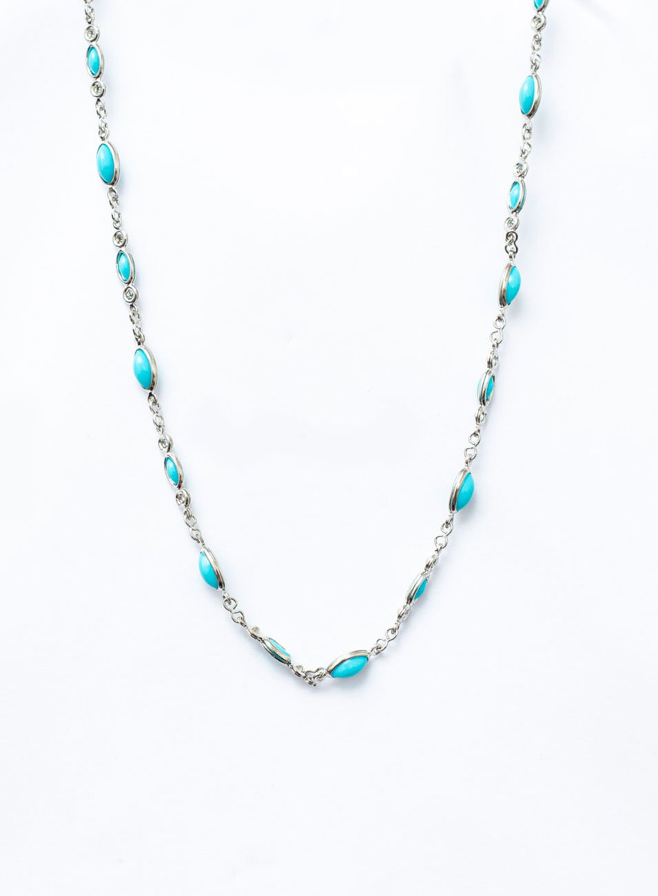 COLAR OFÉLIA RESINA OVAL TURQUESA BANHO RÓDIO BRANCO