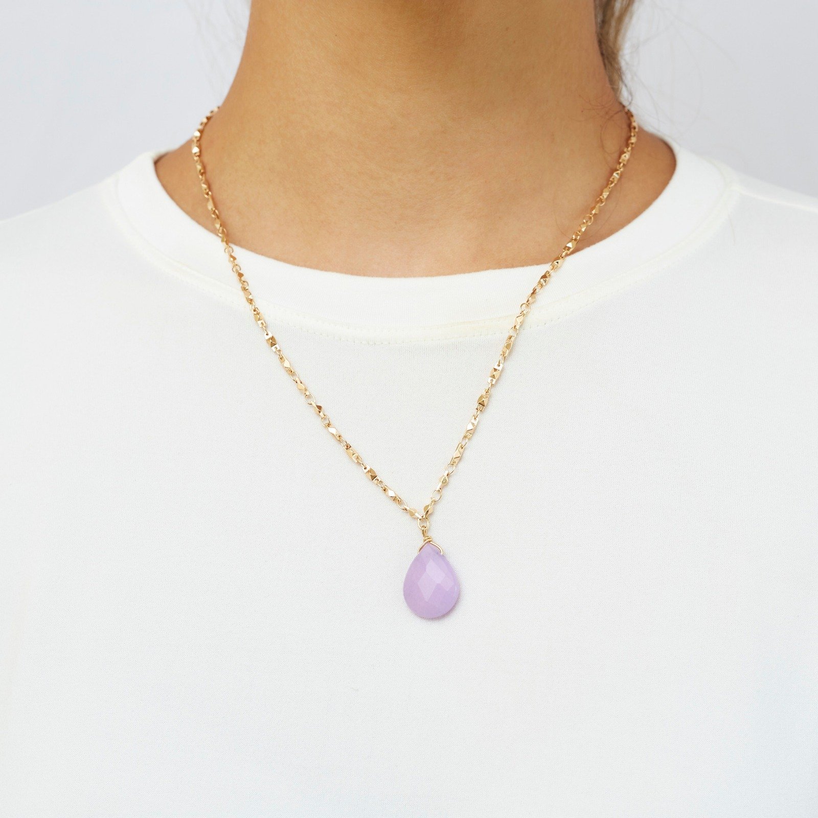 COLAR PEDRERA PINGENTE OLHO DE GATO LILÁS BANHO OURO