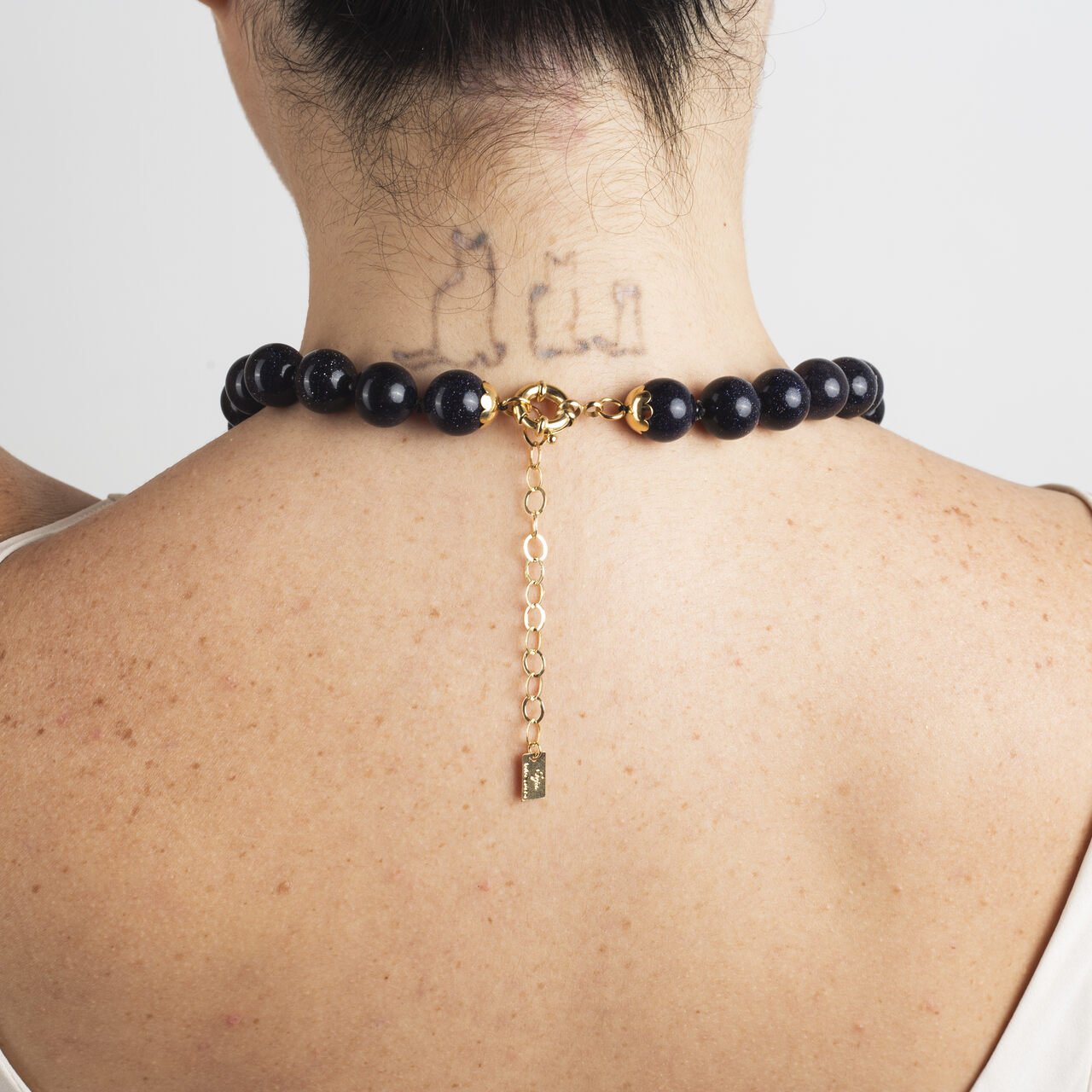 COLAR PÉROLAS AZUL MARINHO BANHO OURO