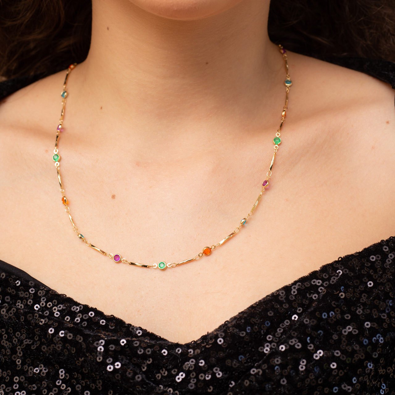 COLAR TIFANY COLORIDO BANHO OURO