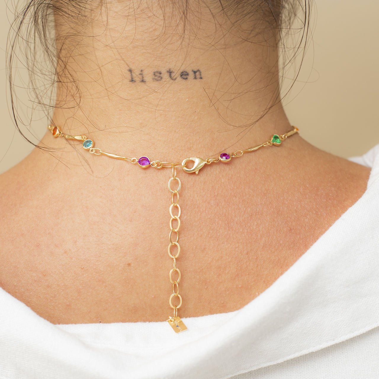 COLAR TIFANY CURTO ZIRCÔNIAS COLORIDAS BANHO OURO