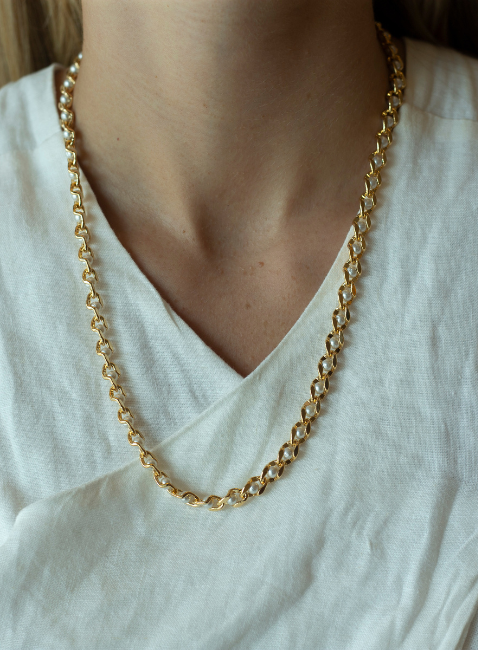 COLAR VALENÇA ELOS PÉROLAS BANHO OURO