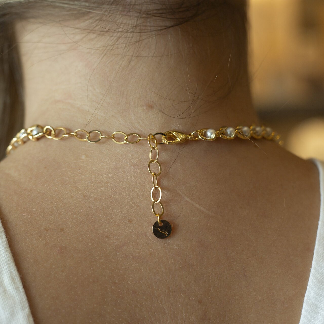 COLAR VALENÇA ELOS PÉROLAS BANHO OURO