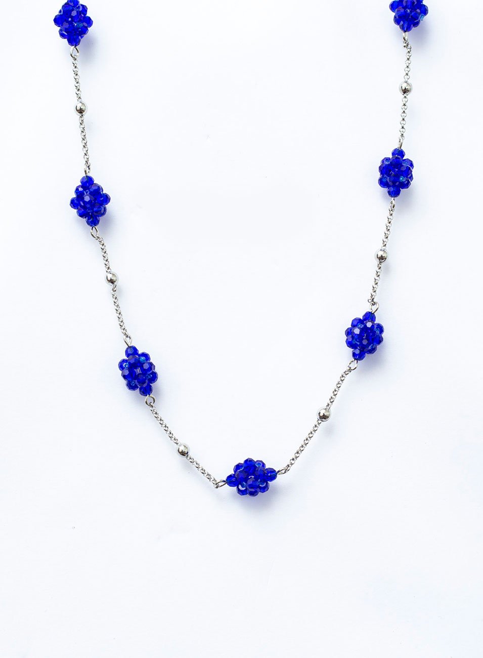 COLAR VINE PINGENTES COLMEIA AZUL BANHO RÓDIO BRANCO