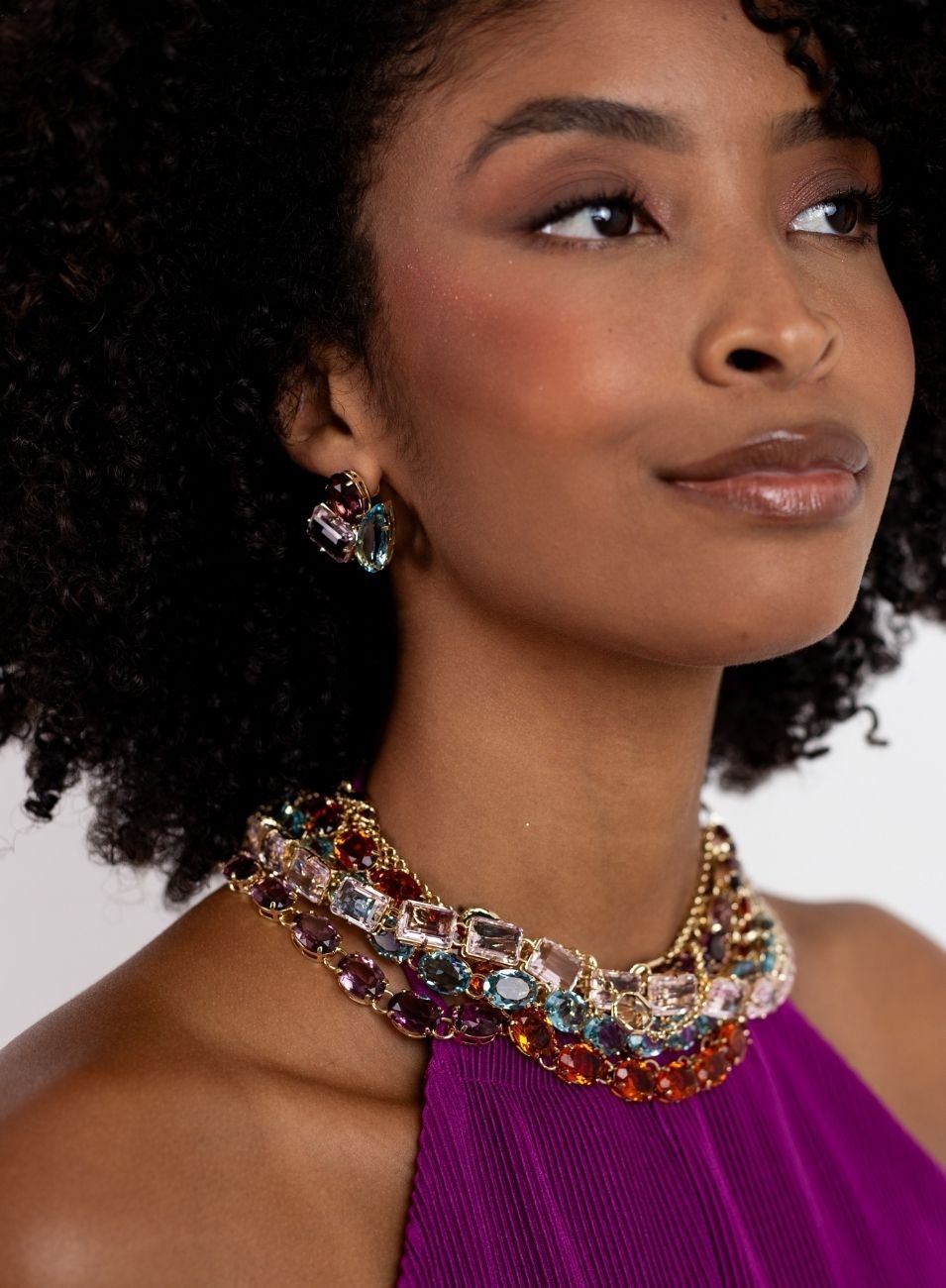 COLAR WINTOUR RETANGULOS ROSA CLARO BANHO OURO