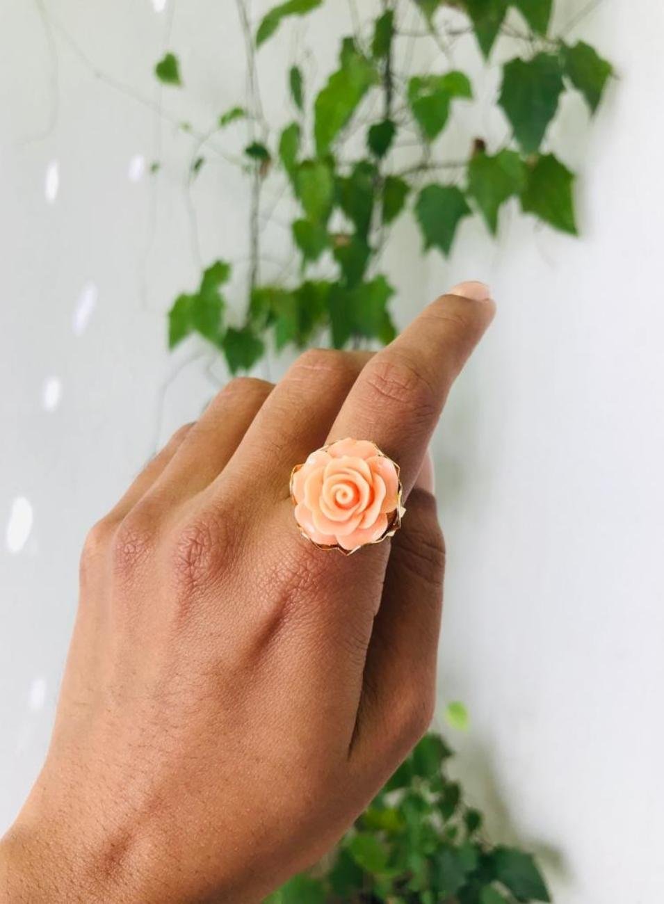 ANEL ROSA MARIA FLOR CORAL BANHO OURO
