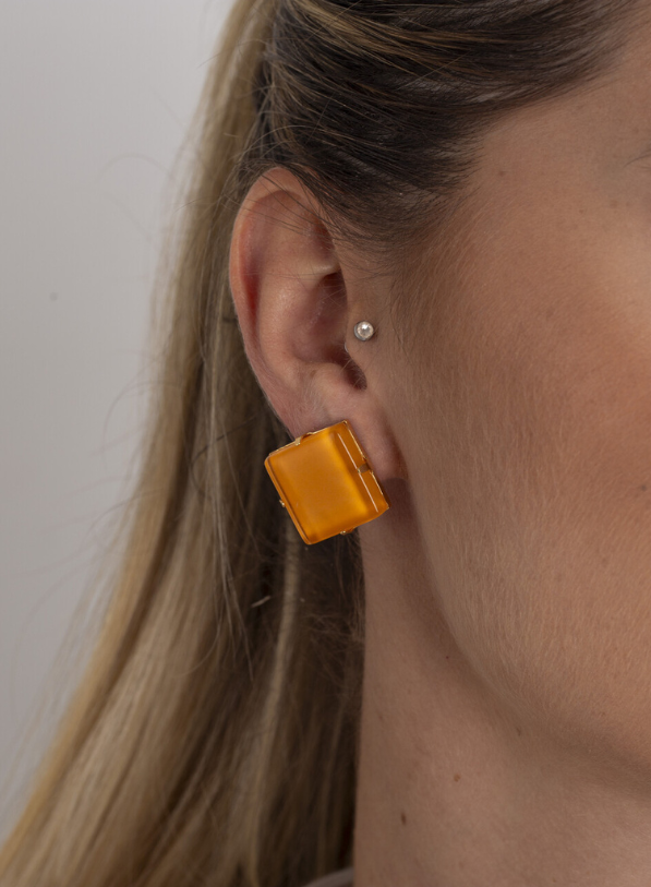 BRINCOS PASTILHA ORANGE BANHO OURO
