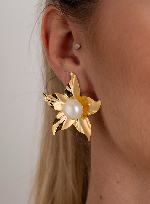 BRINCOS FLOR LILA BANHO OURO