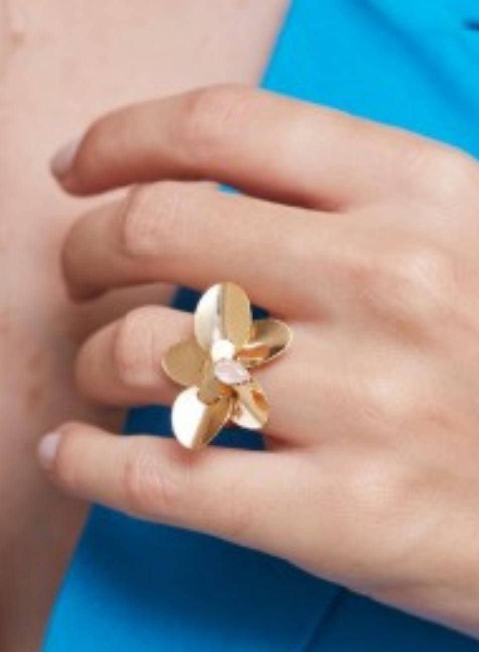 ANEL ORQUÍDEA GOTA QUARTZO ROSA BANHO OURO
