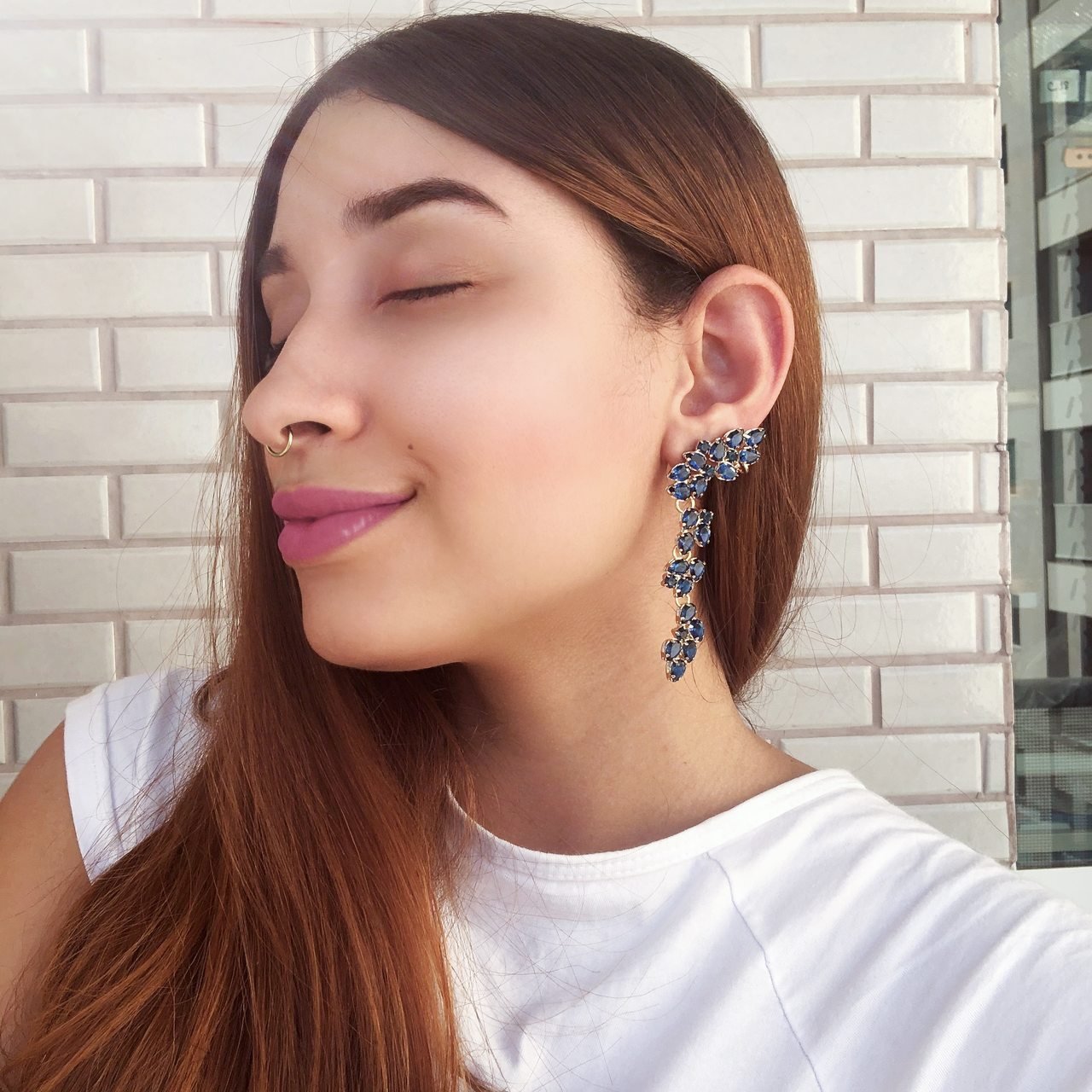 BRINCOS GANGES EARCUFF LONGO GOTA VERDE BANHO OURO