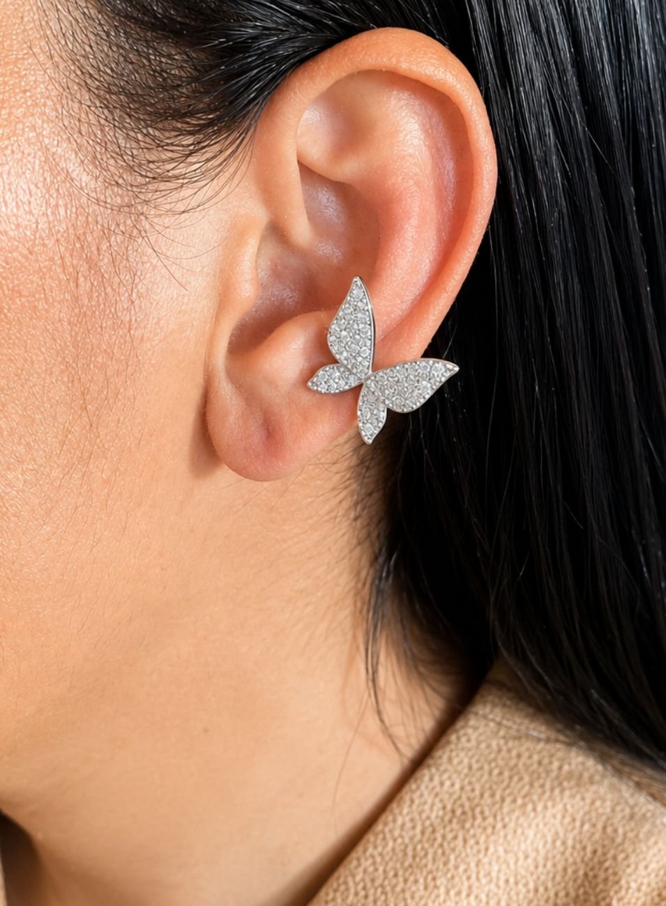 PIERCING NABI BORBOLETA CRAVAÇÃO ZIRCÔNIA BANHO RÓDIO BRANCO