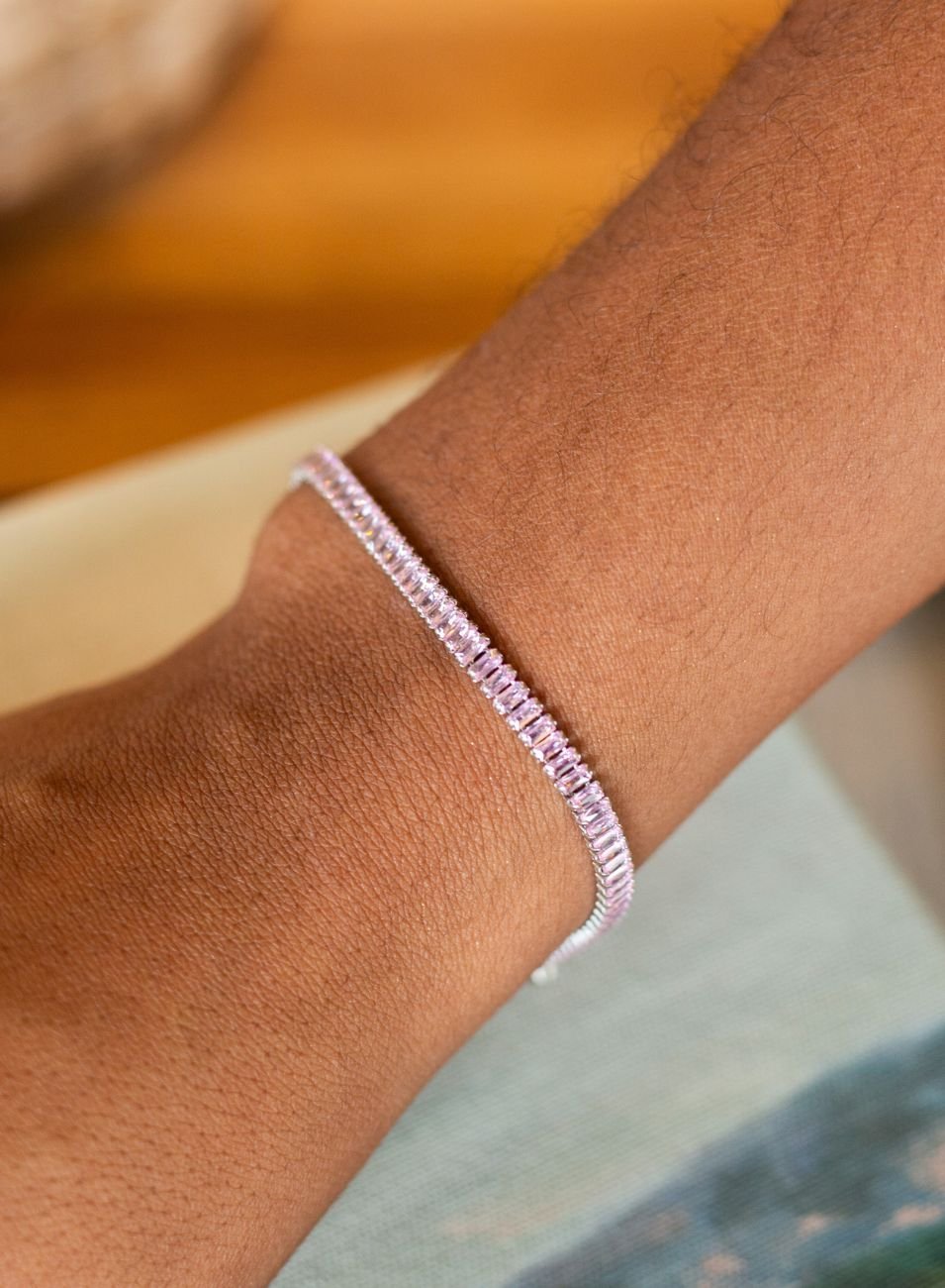 PULSEIRA BELLA RIVIERA ROSA BANHO RÓDIO BRANCO