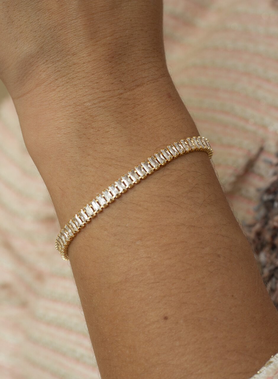 PULSEIRA DIZOU RIVIERA BAGUETE P ZIRCONIA BANHO OURO