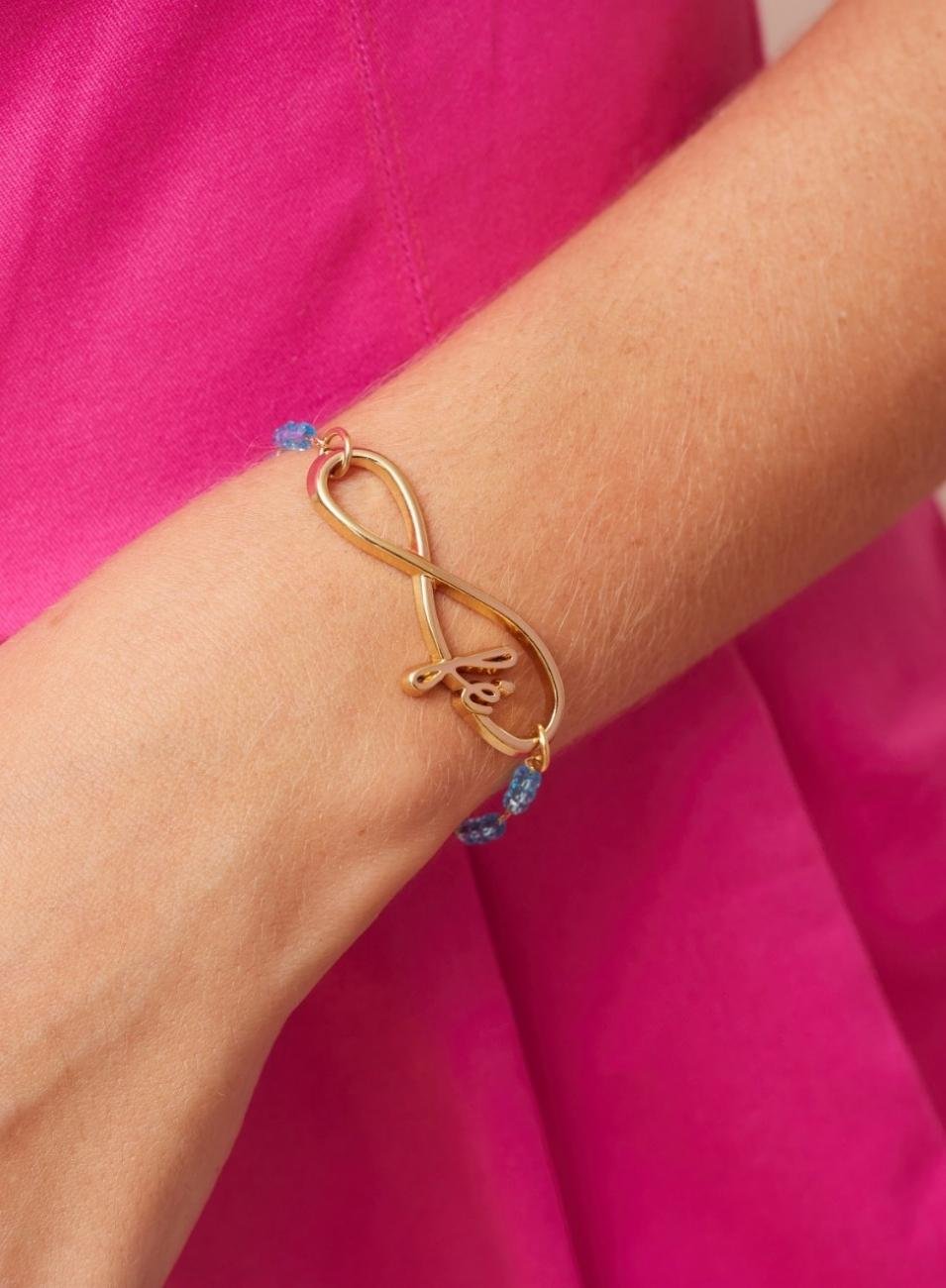 PULSEIRA FÉ CRISTAIS AZUIS BANHO OURO