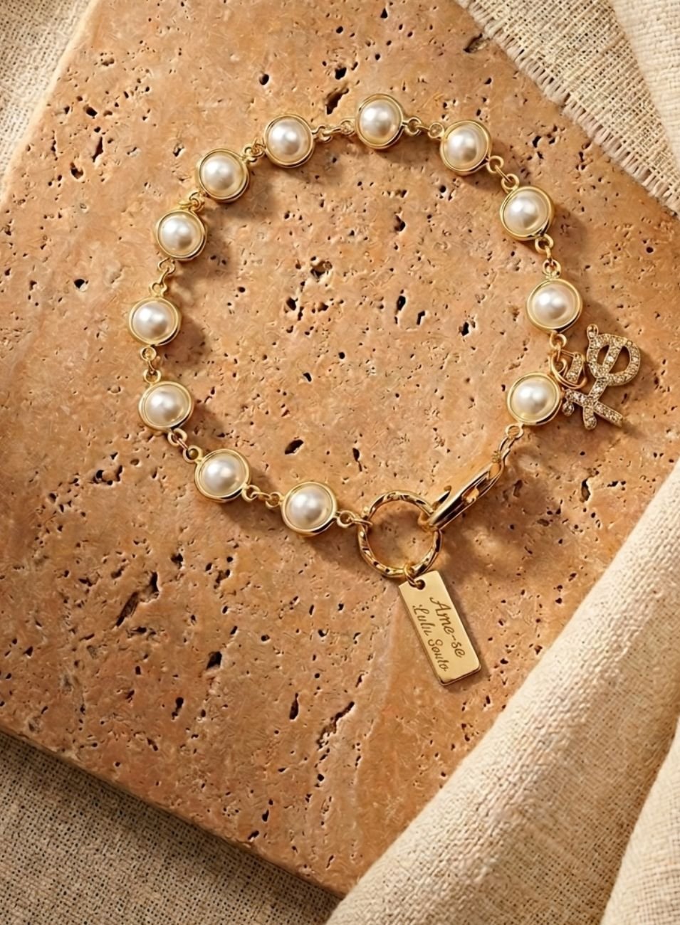 PULSEIRA FÉ PÉROLA REDONDA BANHO OURO