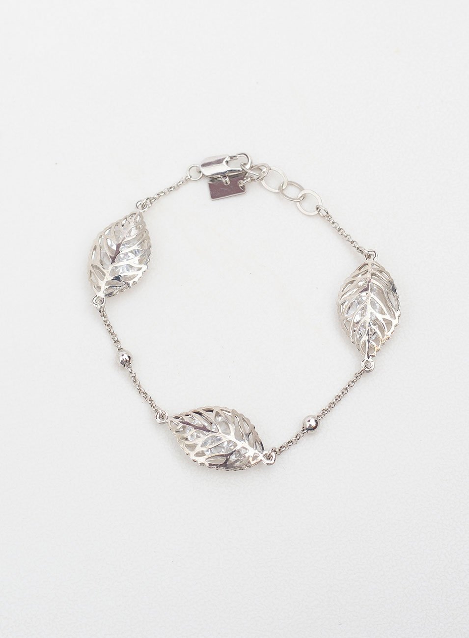 PULSEIRA FOLHA CRISTAL BANHO RÓDIO BRANCO