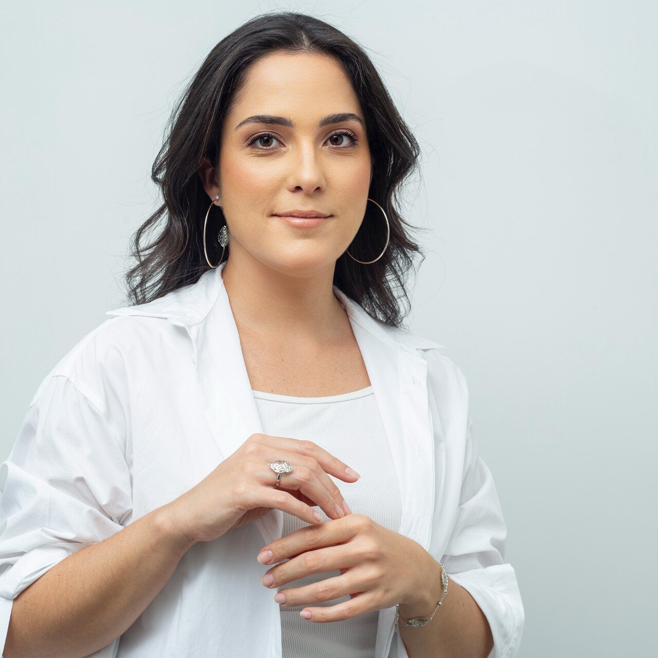 PULSEIRA FOLHA CRISTAL BANHO RÓDIO BRANCO