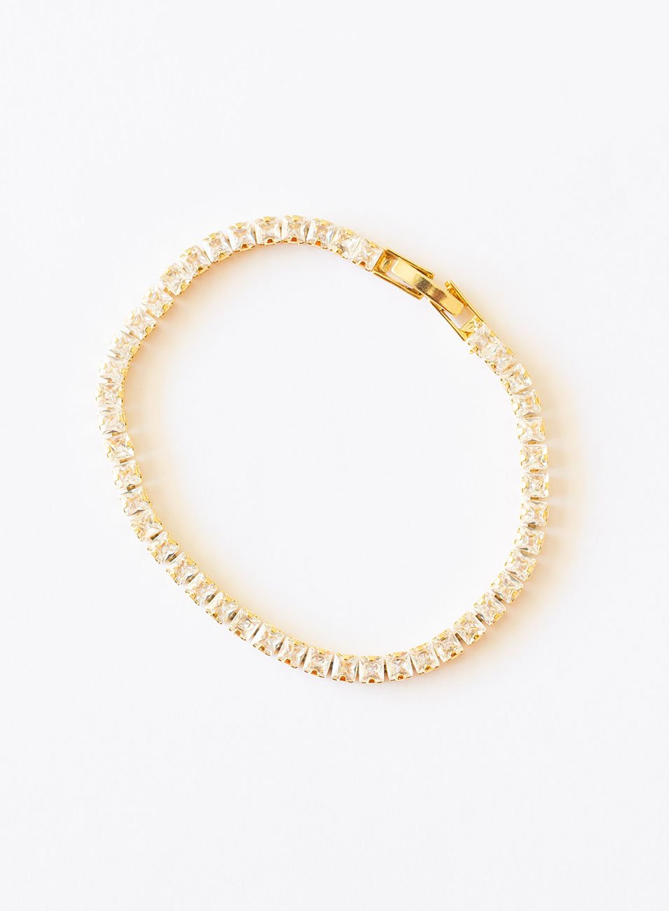 PULSEIRA LILI RIVIERA ZIRCÔNIA QUADRADA INCOLOR BANHO OURO