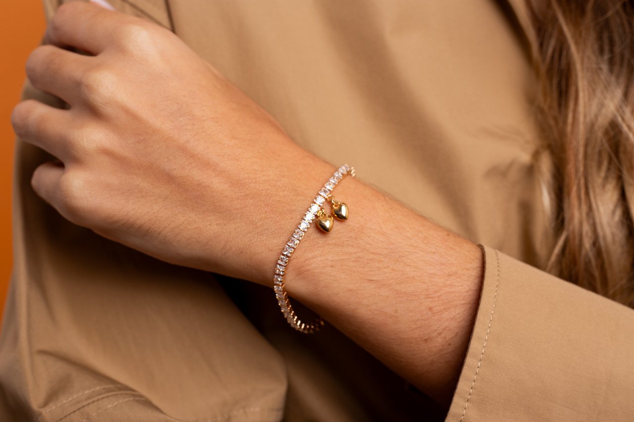 PULSEIRA LILI RIVIERA ZIRCÔNIA QUADRADA INCOLOR PERSONALIZADA BANHO OURO